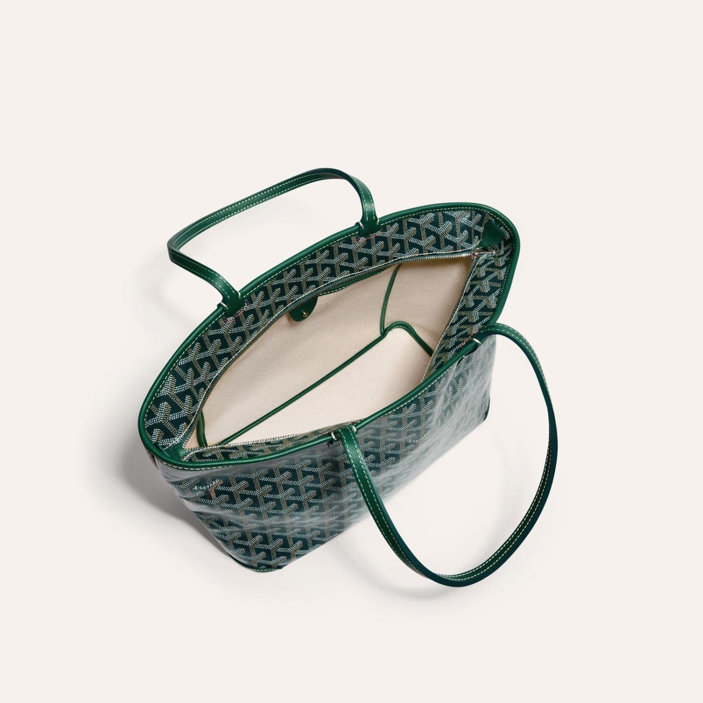 Goyard Goyardine Artois Tote PM Green Canvas & Chevroches Calfskin Palladium Hardware - Image 3